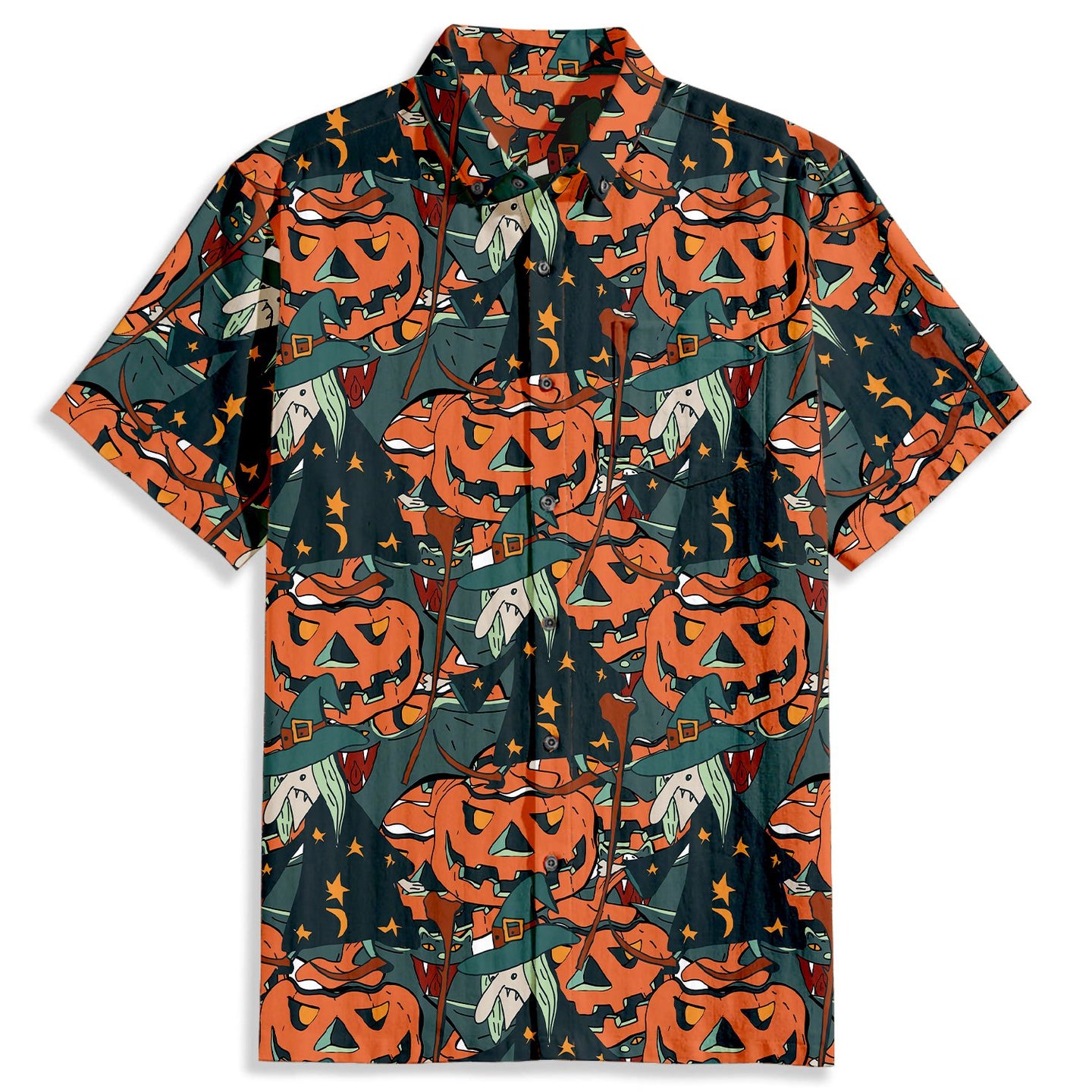 Halloween Pumpkin Witch Pattern Short Sleeve Shirt - Bonlax