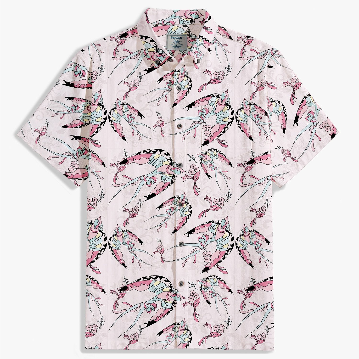 Pink flying bird pattern shirt-Bonlax