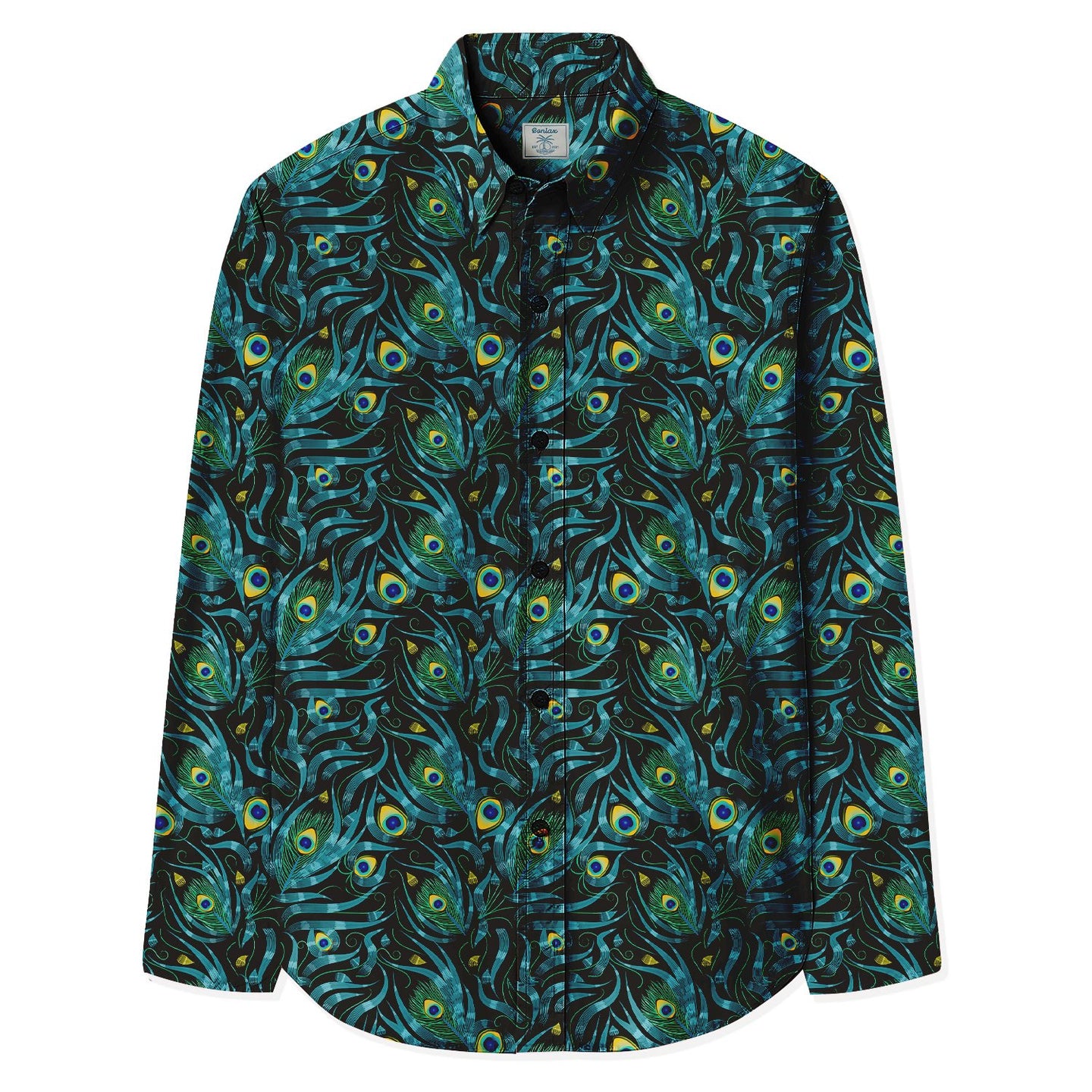 Peacock Feathers Print Long Sleeve Shirt - Bonlax