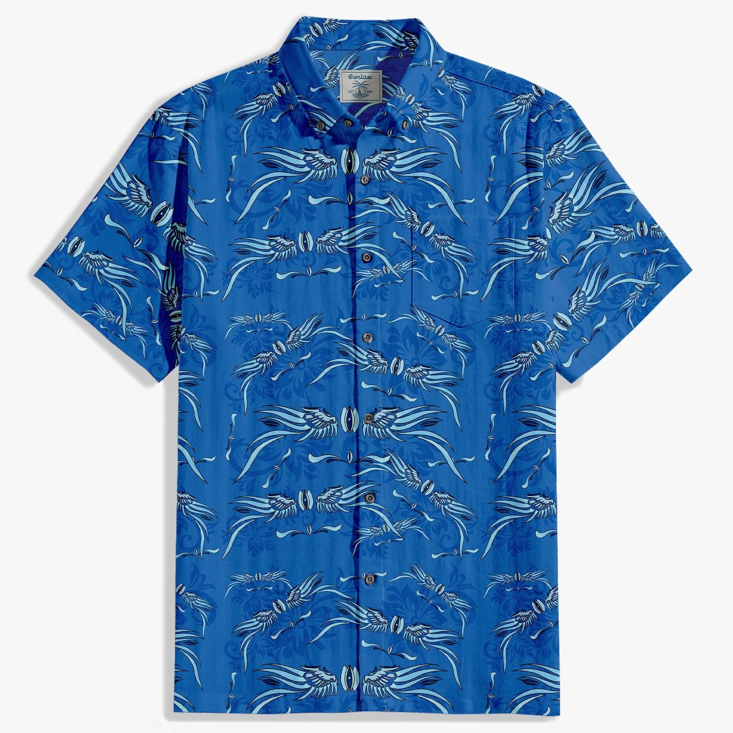 Blue flying feather pattern shirt-Bonlax