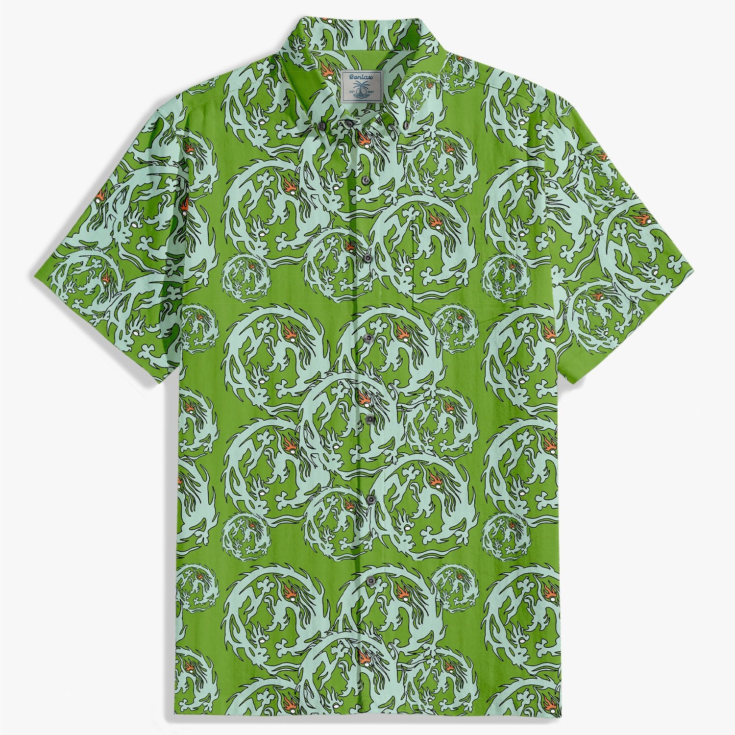 Green forest dragon pattern shirt-Bonlax