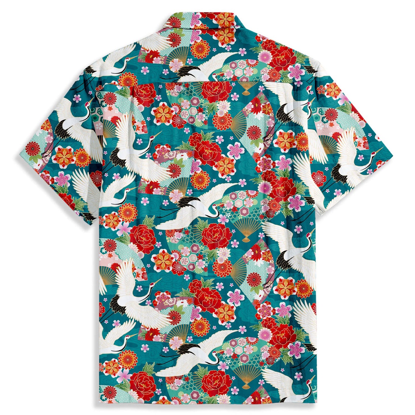 Crane Fan Print Short Sleeve Shirt - Bonlax