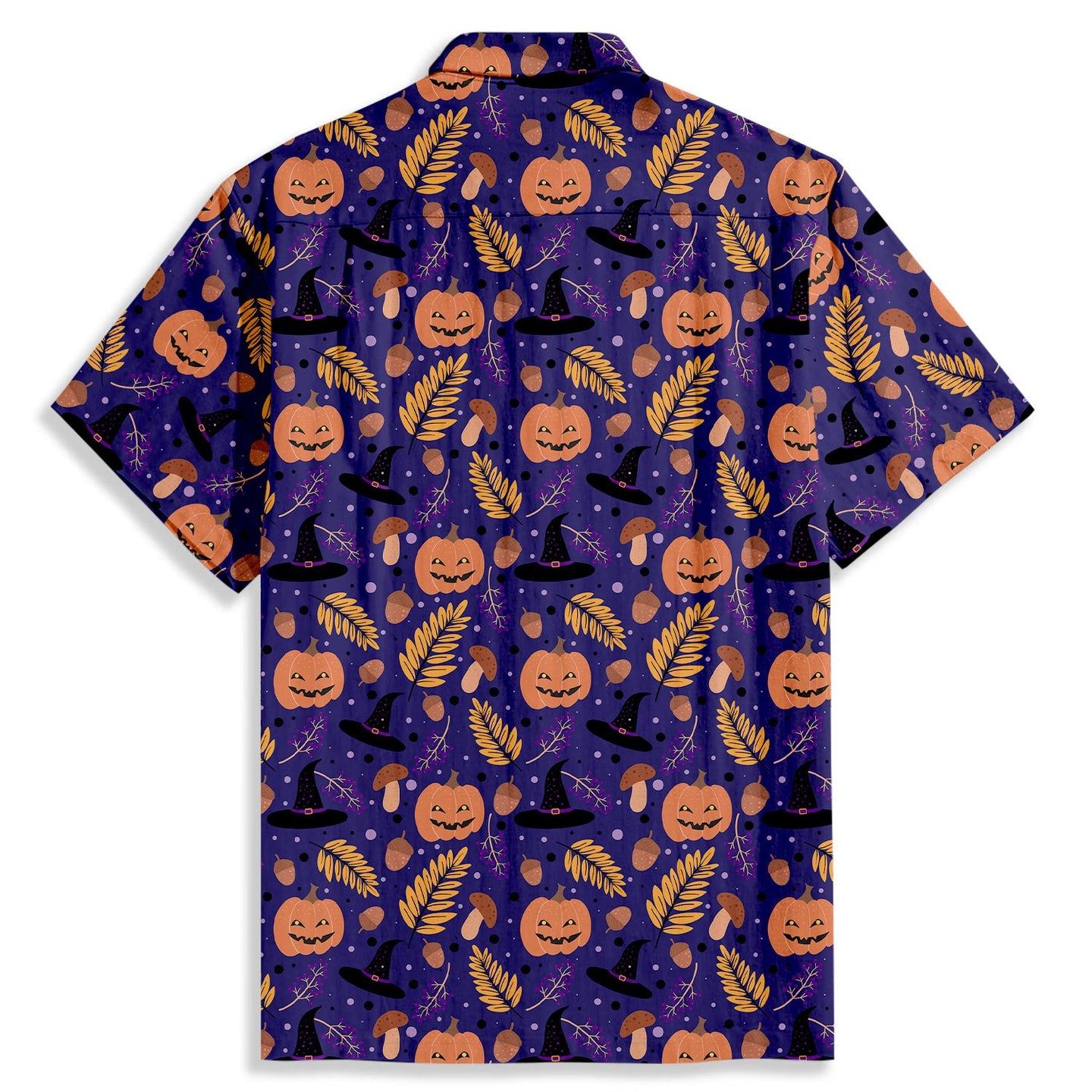 Halloween Pumpkin Leaf Print Short Sleeve Shirt - Bonlax