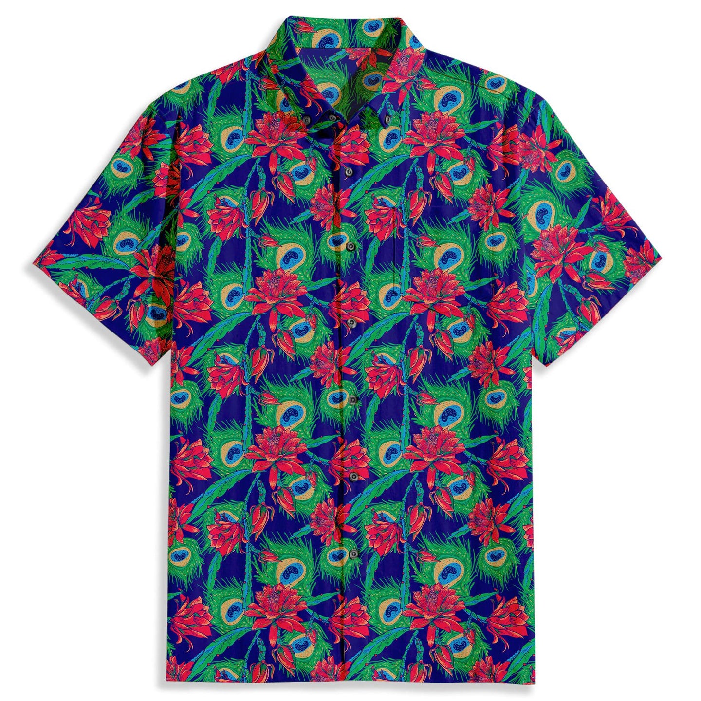 Flower Feathers Print Short Sleeve Shirt - Bonlax