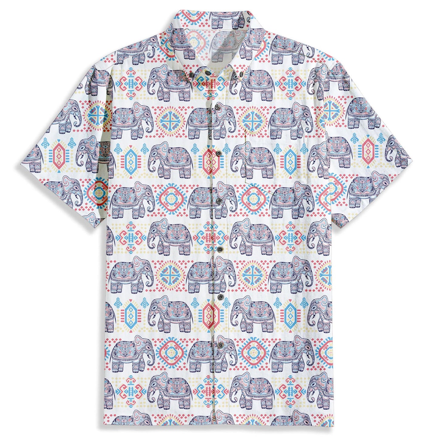 Tribal Decorative Indian Elephant Print Short Sleeve Shirt - Bonlax