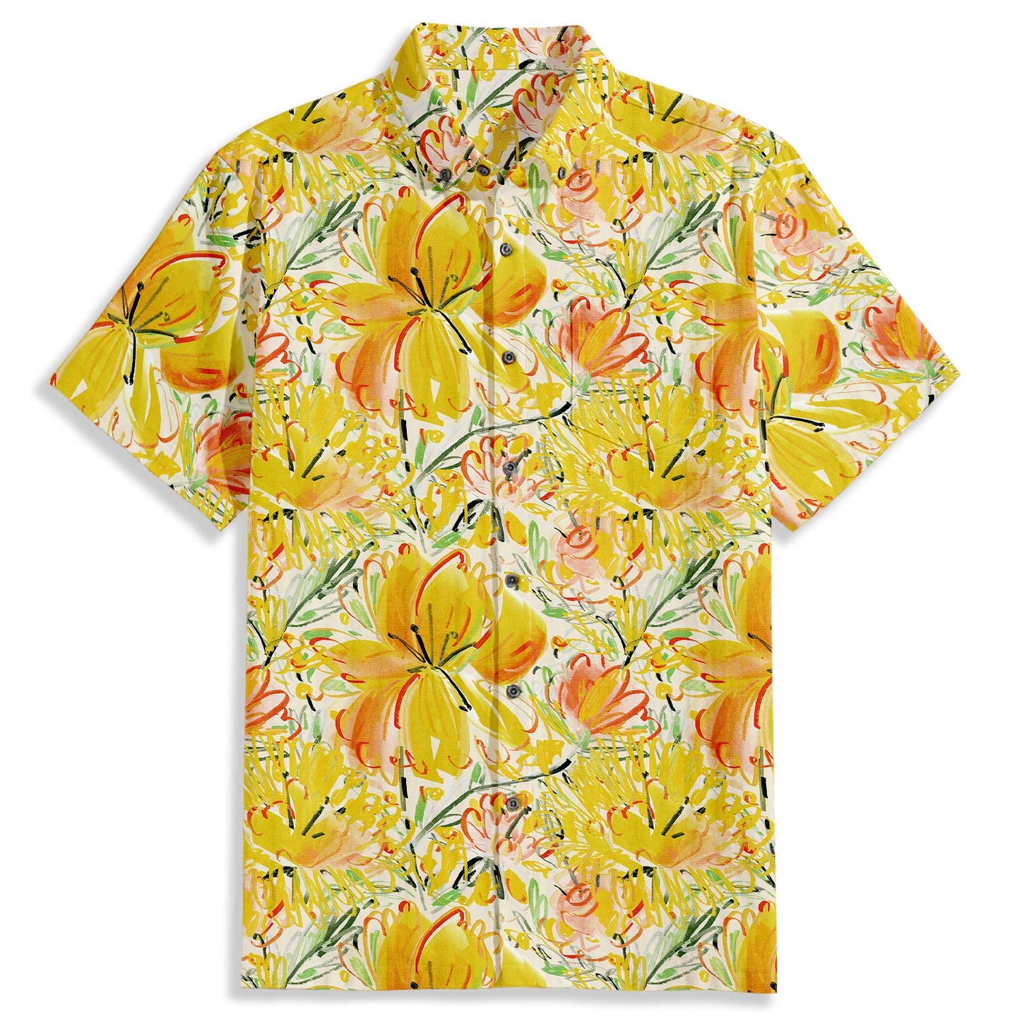 Watercolor Hand Painted Flowers Print Short Sleeve Shirt - Bonlax