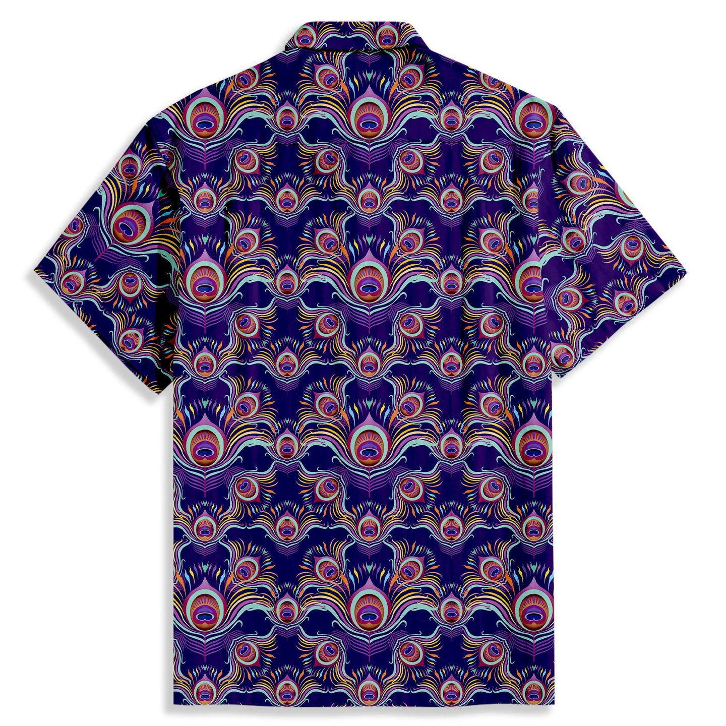 Cartoon Peacock Feathers Print Short Sleeve Shirt - Bonlax