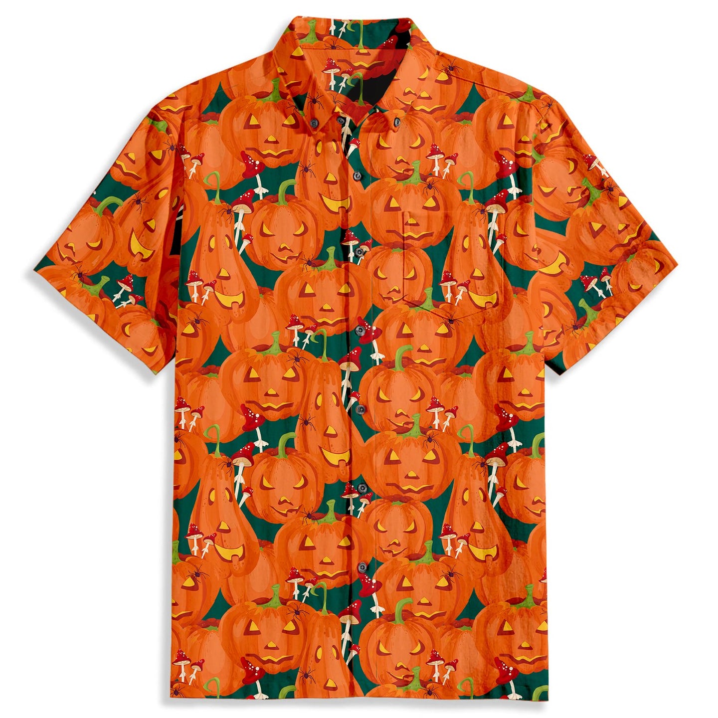 Halloween Pumpkin Mushrooms Print Short Sleeve Shirt - Bonlax