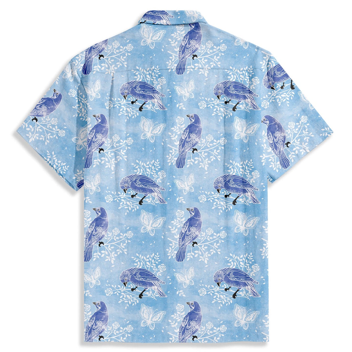 Bird Butterfly Watercolor Short Sleeve Shirt - Bonlax