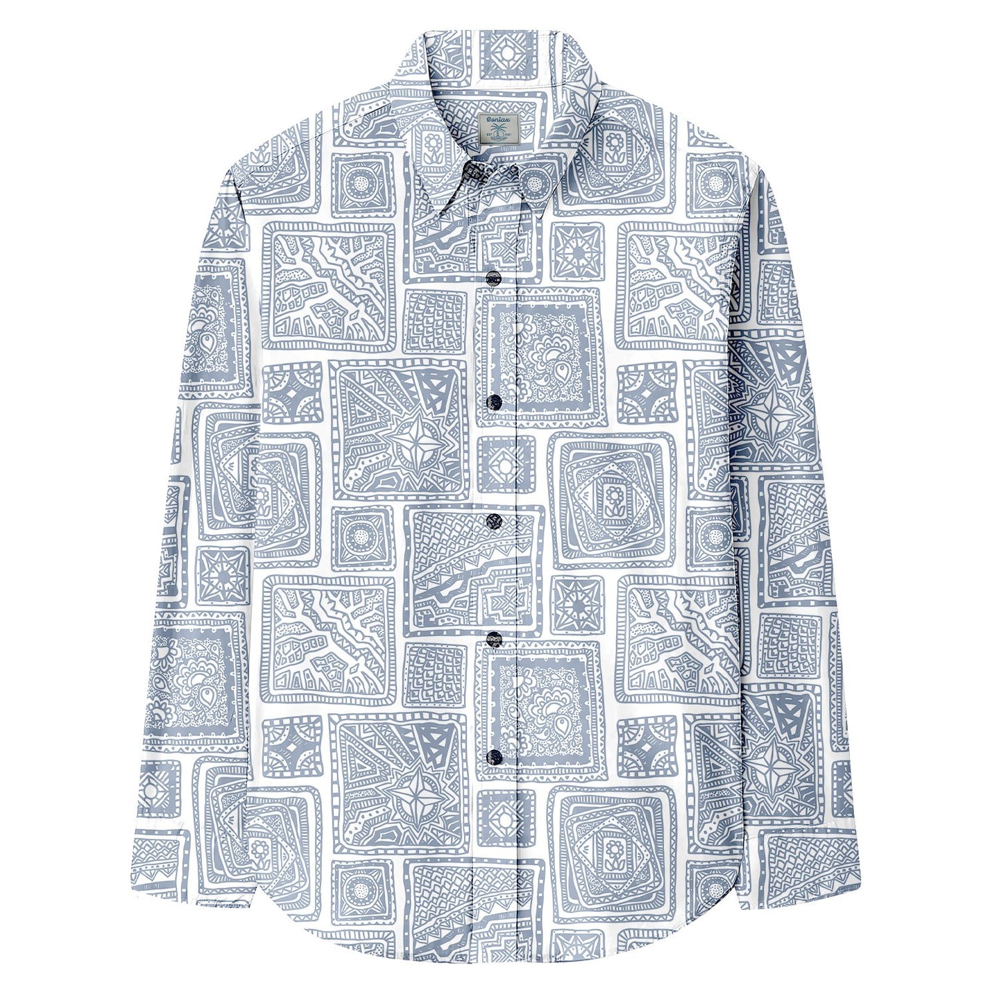 Hand Drawn Square Doodle Print Long Sleeve Shirt - Bonlax