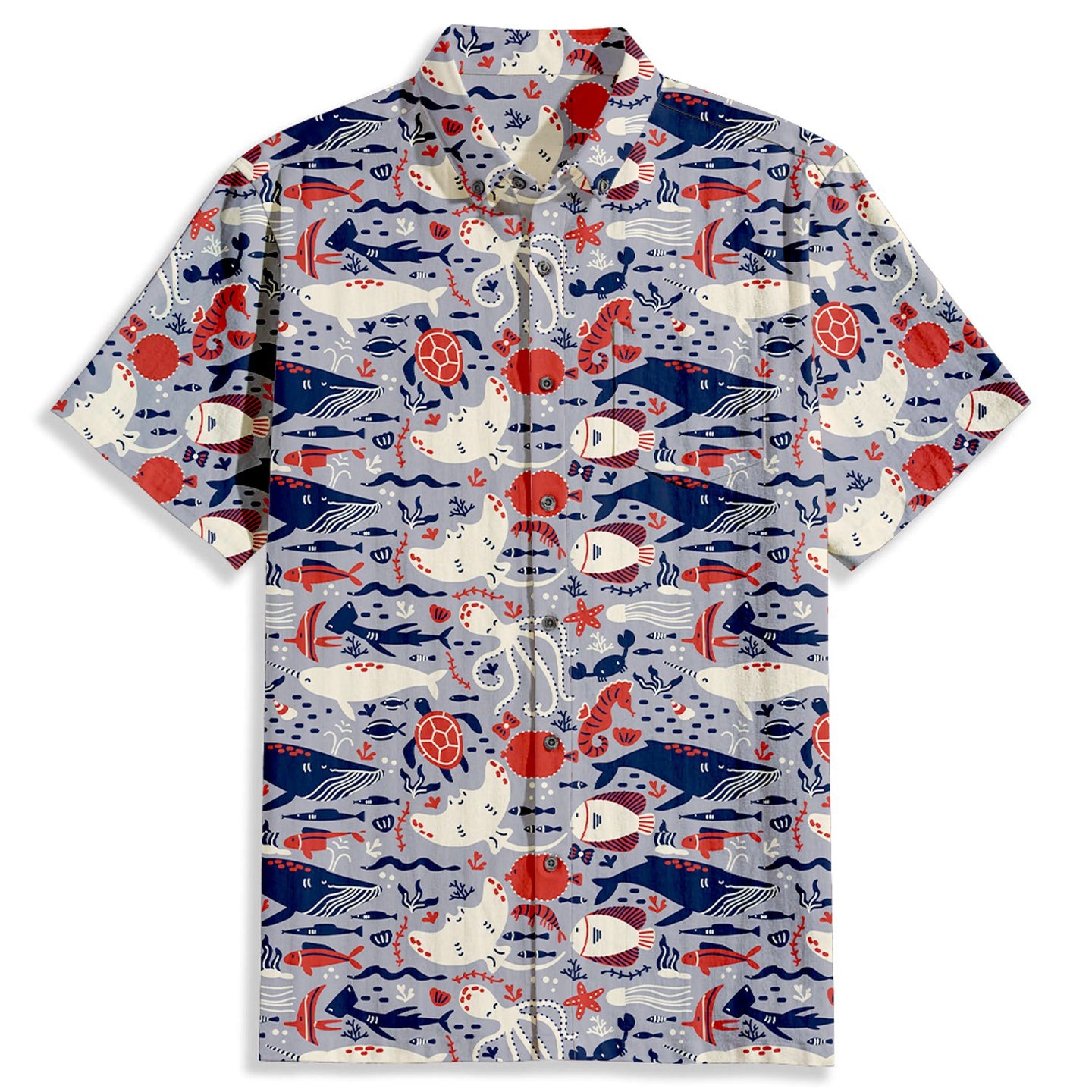 Octopus Clownfish Print Short Sleeve Shirt - Bonlax