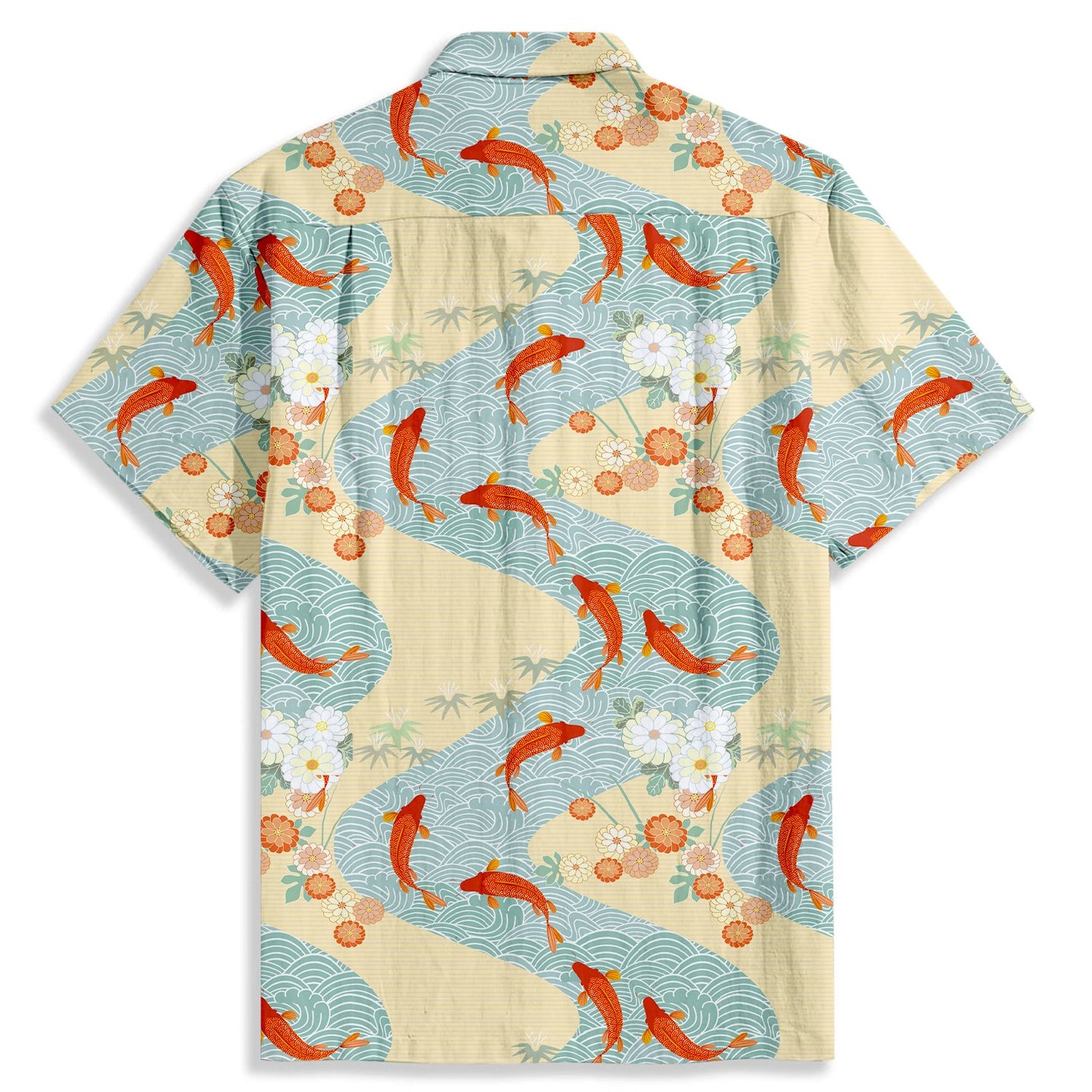 Striped Koi Print Short Sleeve Shirt - Bonlax