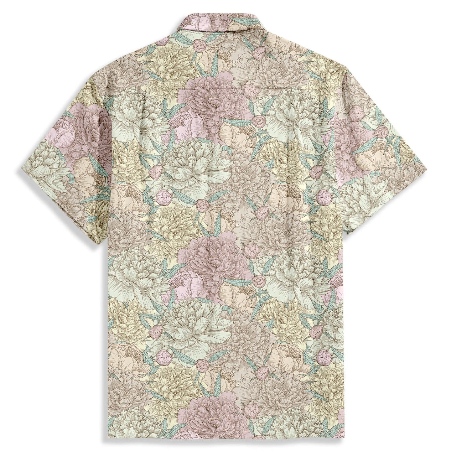 Peony Leaves Print Short Sleeve Shirt - Bonlax