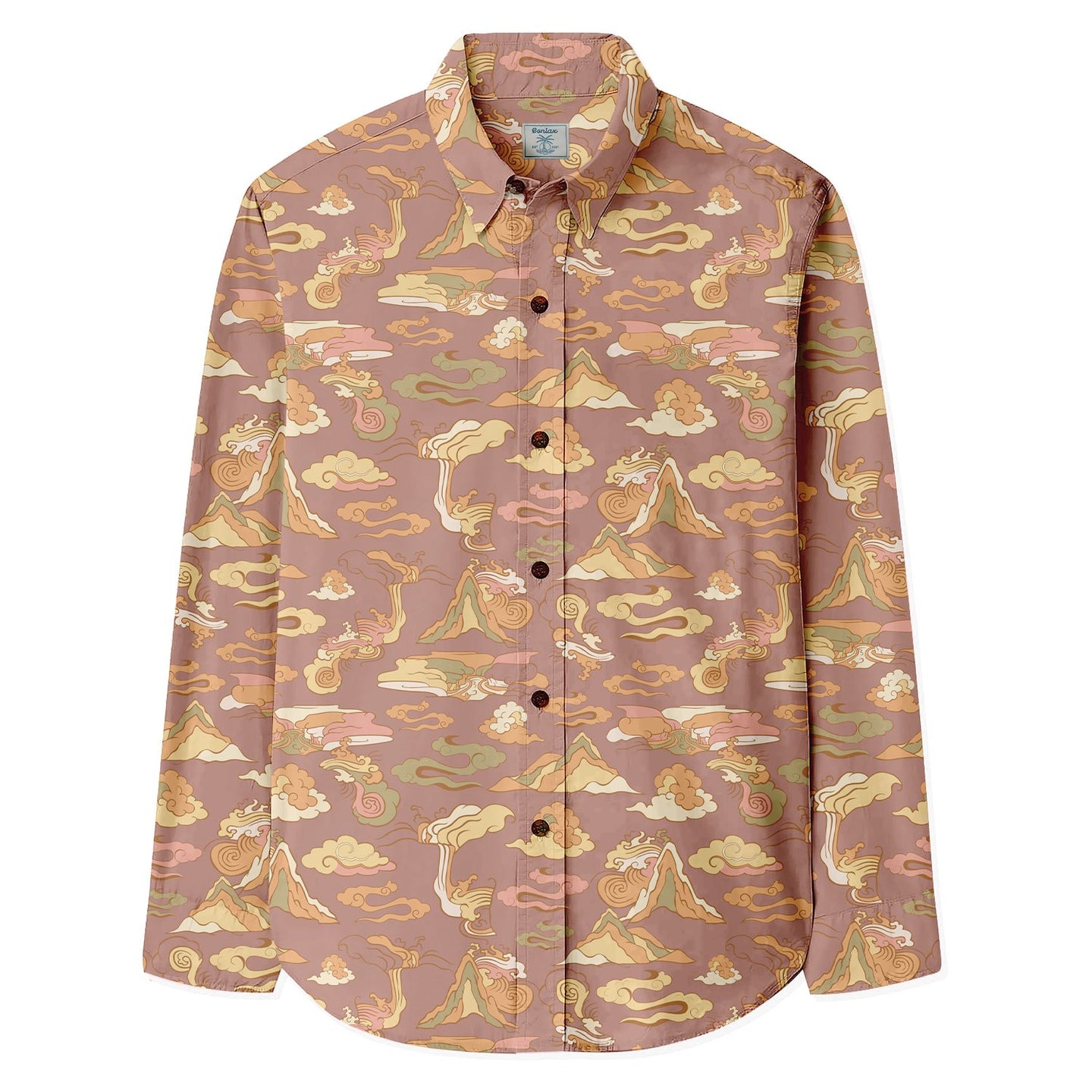 Waves & Islands Print Long Sleeve Shirt - Bonlax