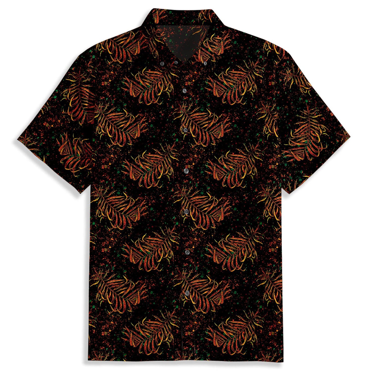 Watercolor Leaves Scattered Print Short Sleeve Shirt - Bonlax