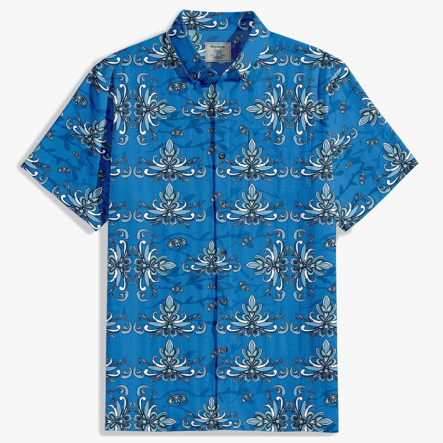 Blue floral pattern shirt-Bonlax