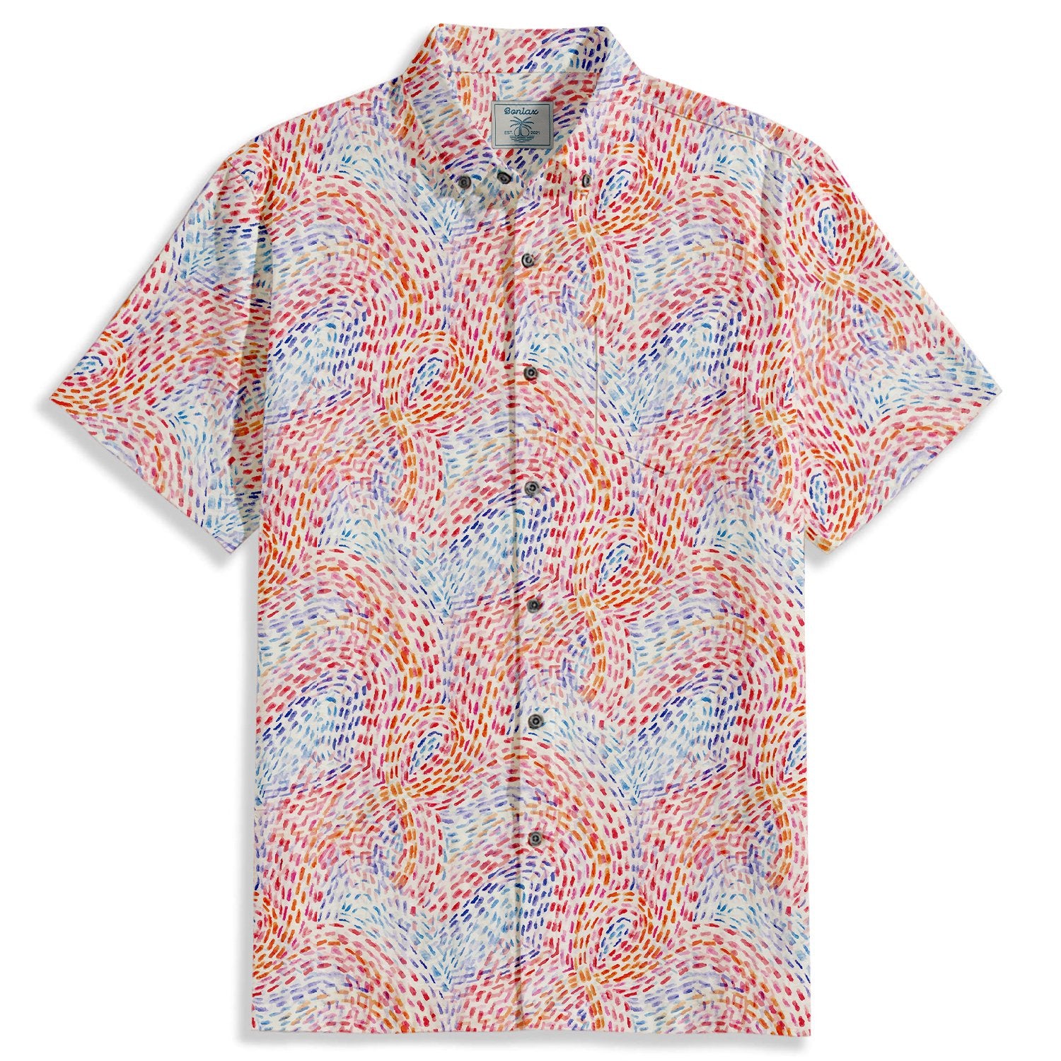 Gradient Spots Contrasting Colors Short Sleeve Shirt - Bonlax