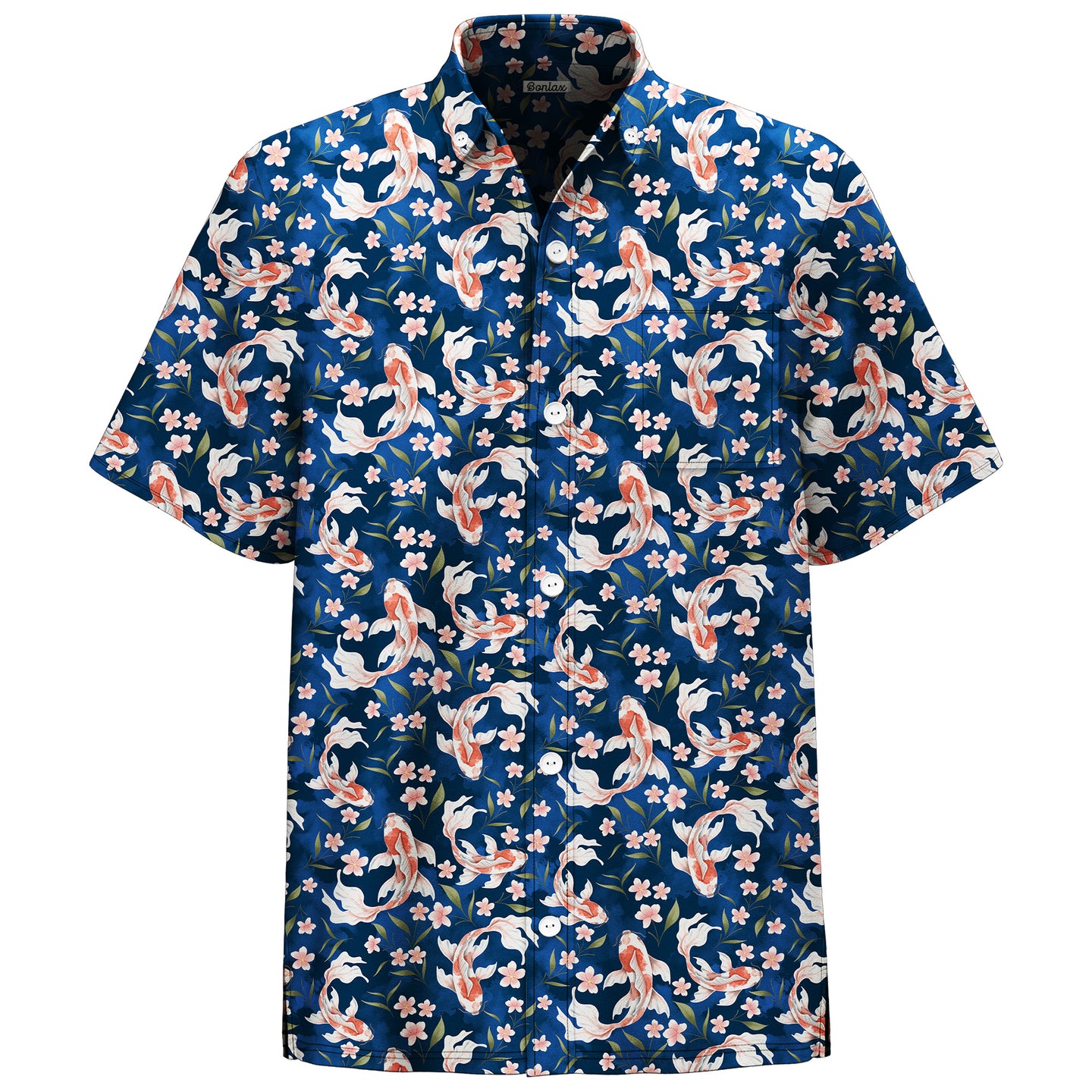 Koi Fish Flower Print Short Sleeve Shirt - Bonlax